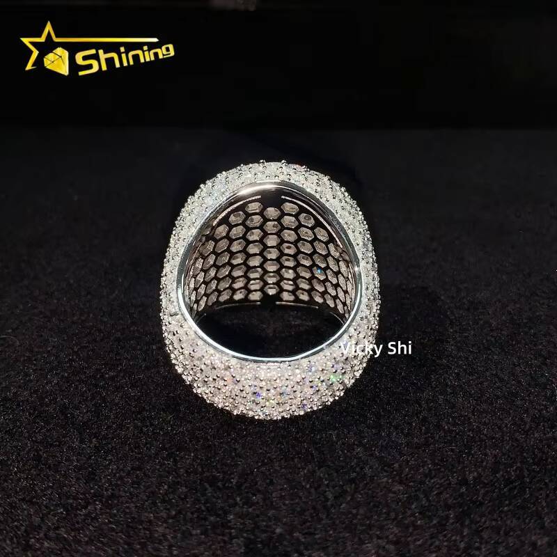 Hip Hop Iced Out Mosaic Reverse Setting Mens Moissanite Ring Custom GRA 925 Sterling Silver Ring for Engagement Wedding