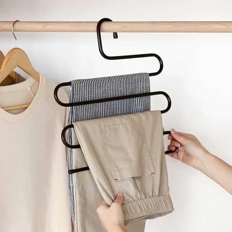 5 Layers S-shaped Pants Hanger Multifunctional Anti-skid Stainless Steel Pants RackWardrobe Storage Scarf Rack lron Pants Rack C251117