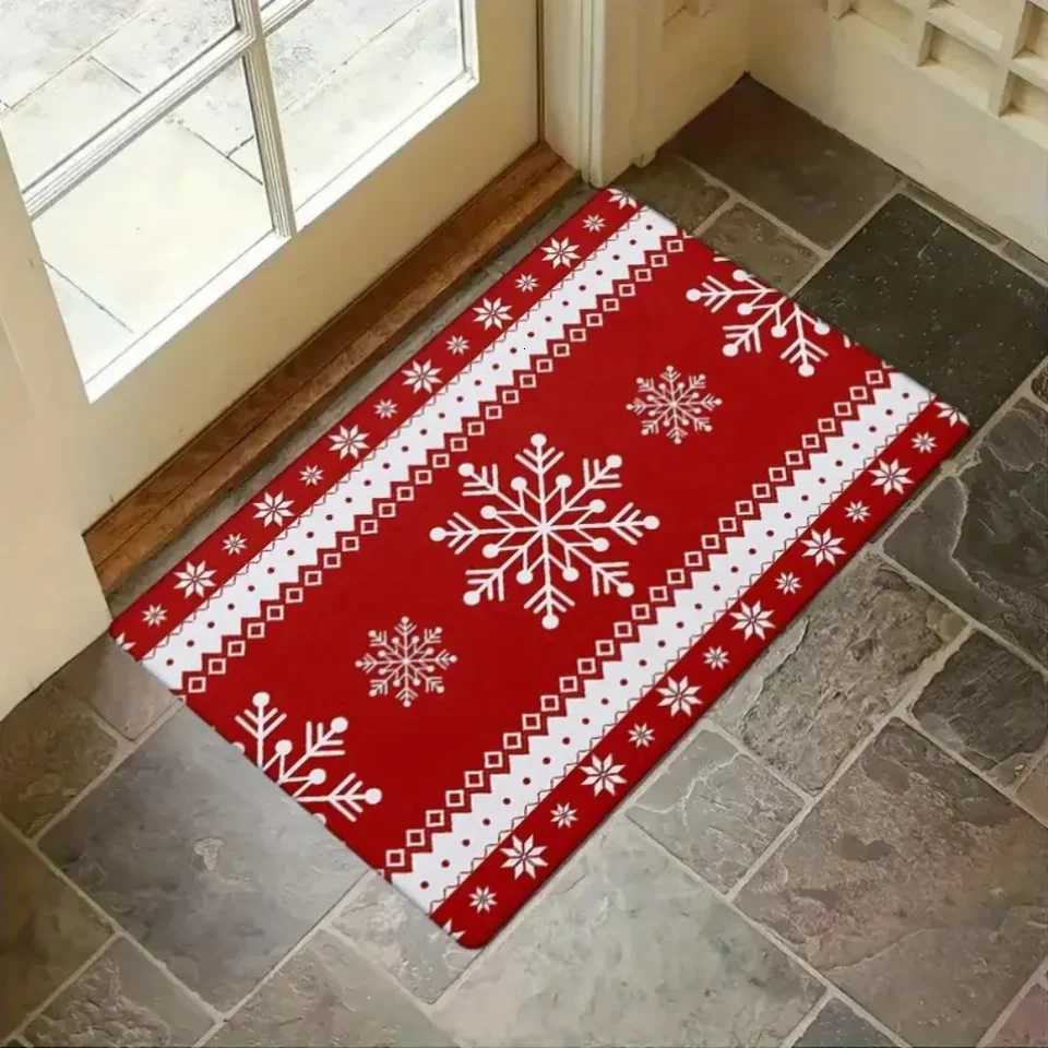 VIKAMA Christmas crystal velvet floor mat holiday cartoon bathroom anti-slip mat Christmas atmosphere snowflake deer door matM251117