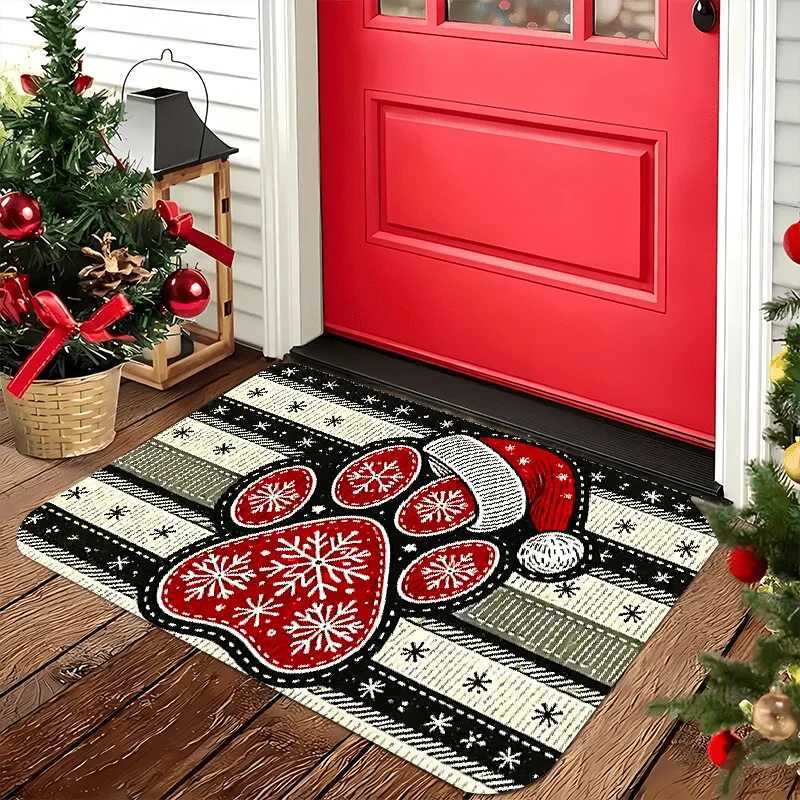 VIKAMA Christmas Carpet Puppy Paw Print Doormat Festive Welcome Mat Warm Living Room Carpet Winter Bedroom Rug Soft Home DecM251117