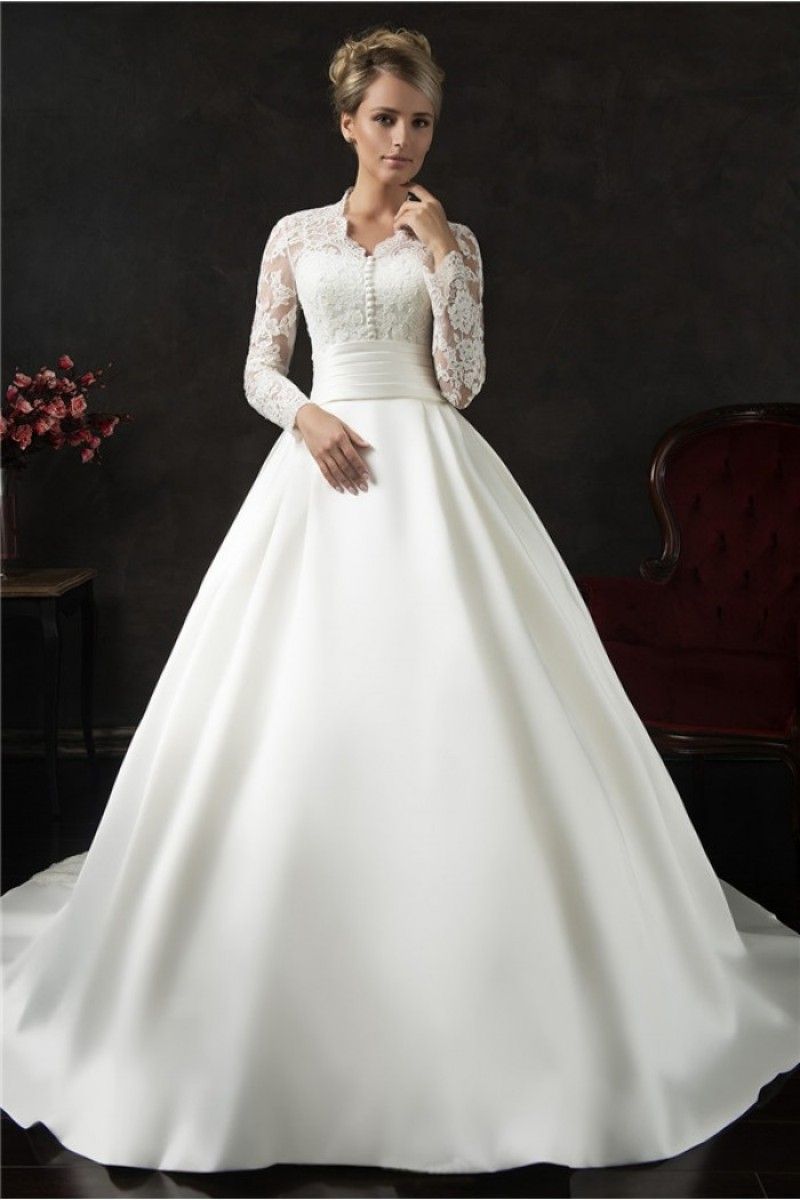Dresses Bridal Ball Princess Long Sleeves Wedding Gowns High Neck Petites Plus Size Custom Made N17 B0312