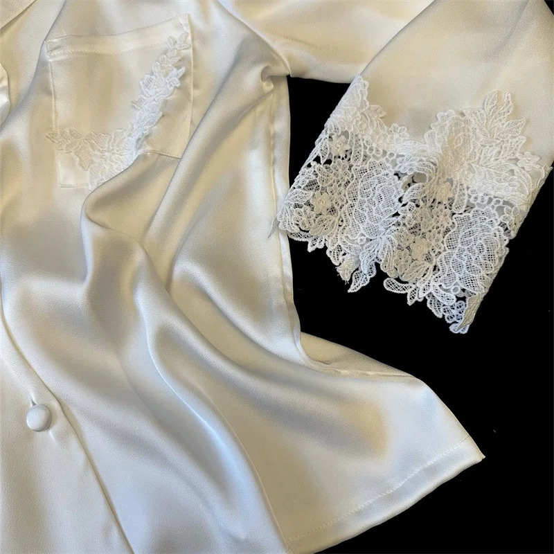 Pyjama Woman Silk Satin Sleepwear For Sleeping Clothes Fashion Lace Home Clothing Womens Pajamas Suit Femme Nightwear 251114