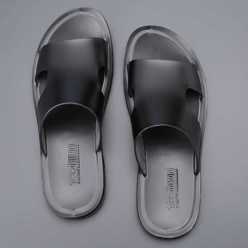 Yomior New Fashion Casual Mens Shoes Apartment Summer Slide Outdoor Sandals Beach Work Slide Soft Leather Flip Shoes Designer Y250417