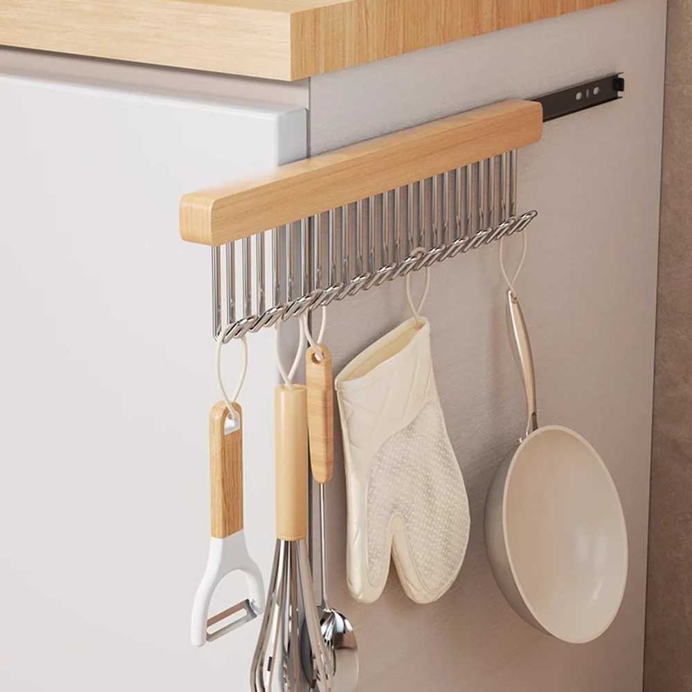 Non Perforated Solid Wood Clothes Hanger for Home Use Expandable Slide Rail Wardrobe Camisole Underwear Storage Tool Practical C251117