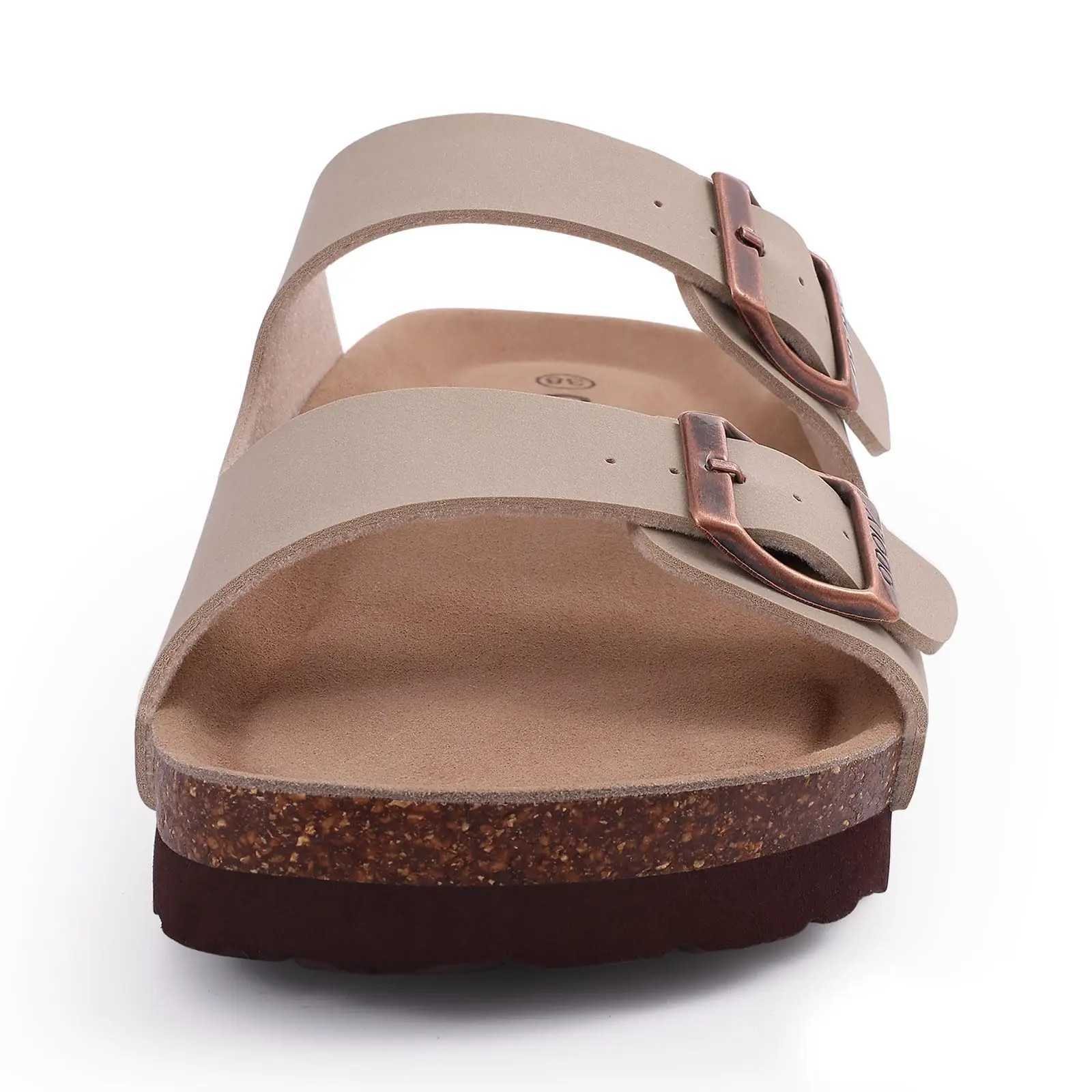 Men Cork Footbed Slide Sandals Outdoor Soft Beach Sandals Summer Vacation Nonslip Sandals With Double Buckle Men Slippers Y250506