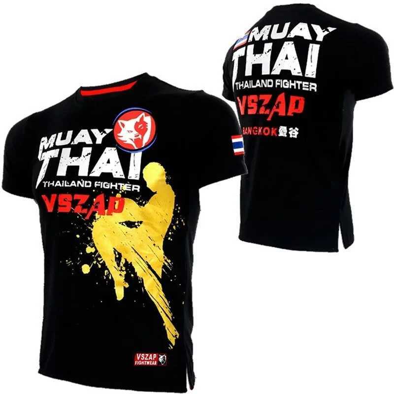 Mens Muay Thai Sports T-shirt Running T-shirt Mens Gym Fitness MMA Training Shirt Sportswear Boxing Quick Dry W250417