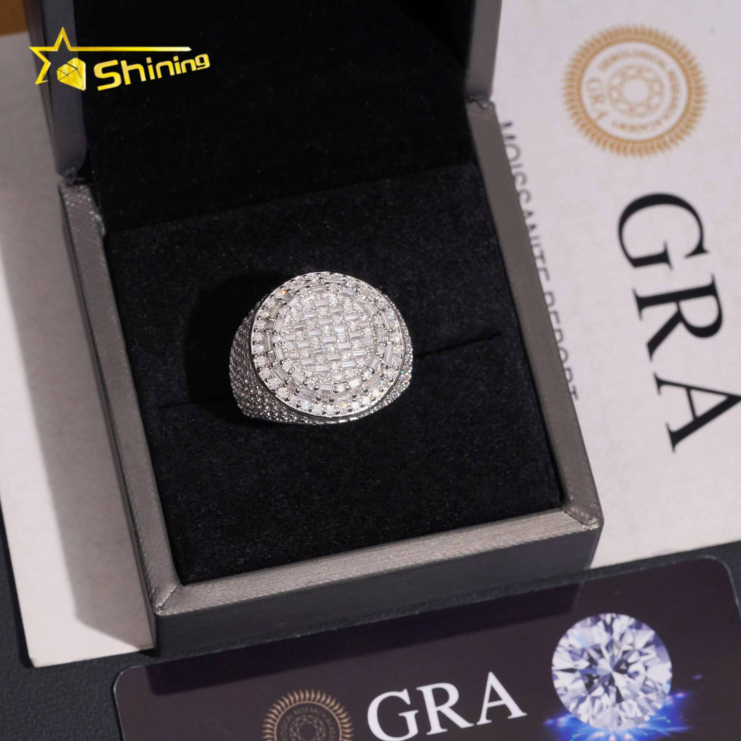 New Arrival GRA Certified VVS Moissanite Ring Men Hip Hop 925 Sterling Silver High Quality Shining Iced Out Ring Hip Hop Ring
