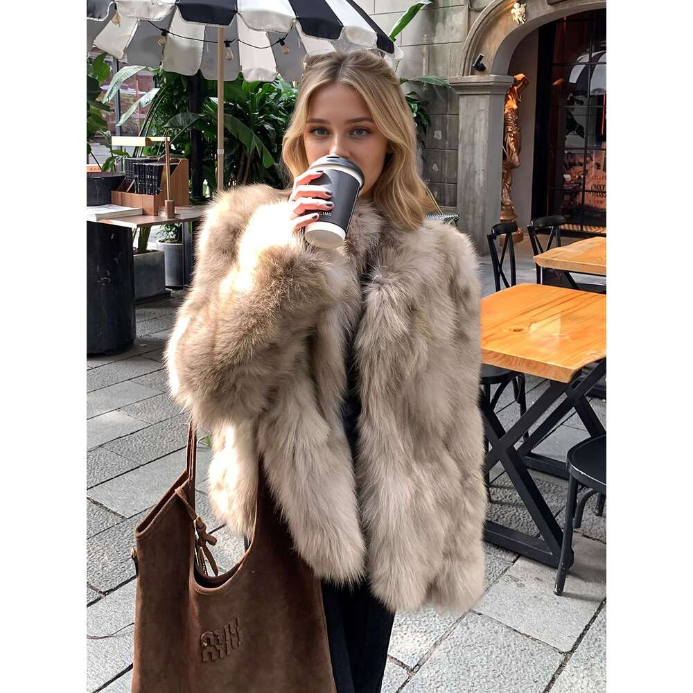 Women's Plush-Like Coat - Beige/Soft Brown Winter Jacket, Cold-Resistant Outerwear For Everyday & Formal Events, No Maintenance Required