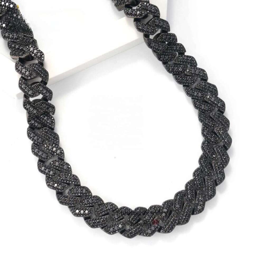 Thickness Big Hiphop Sterg Sier Gold Plated 18mm Moissanite Black Cuban k Chain