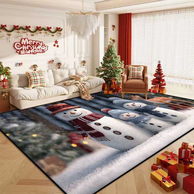 Christmas Style Big Living Room Rugs Cute Home Decoration Bedroom Carpet Washable Flannel Customizable Floor Mat Dining RoomM251117