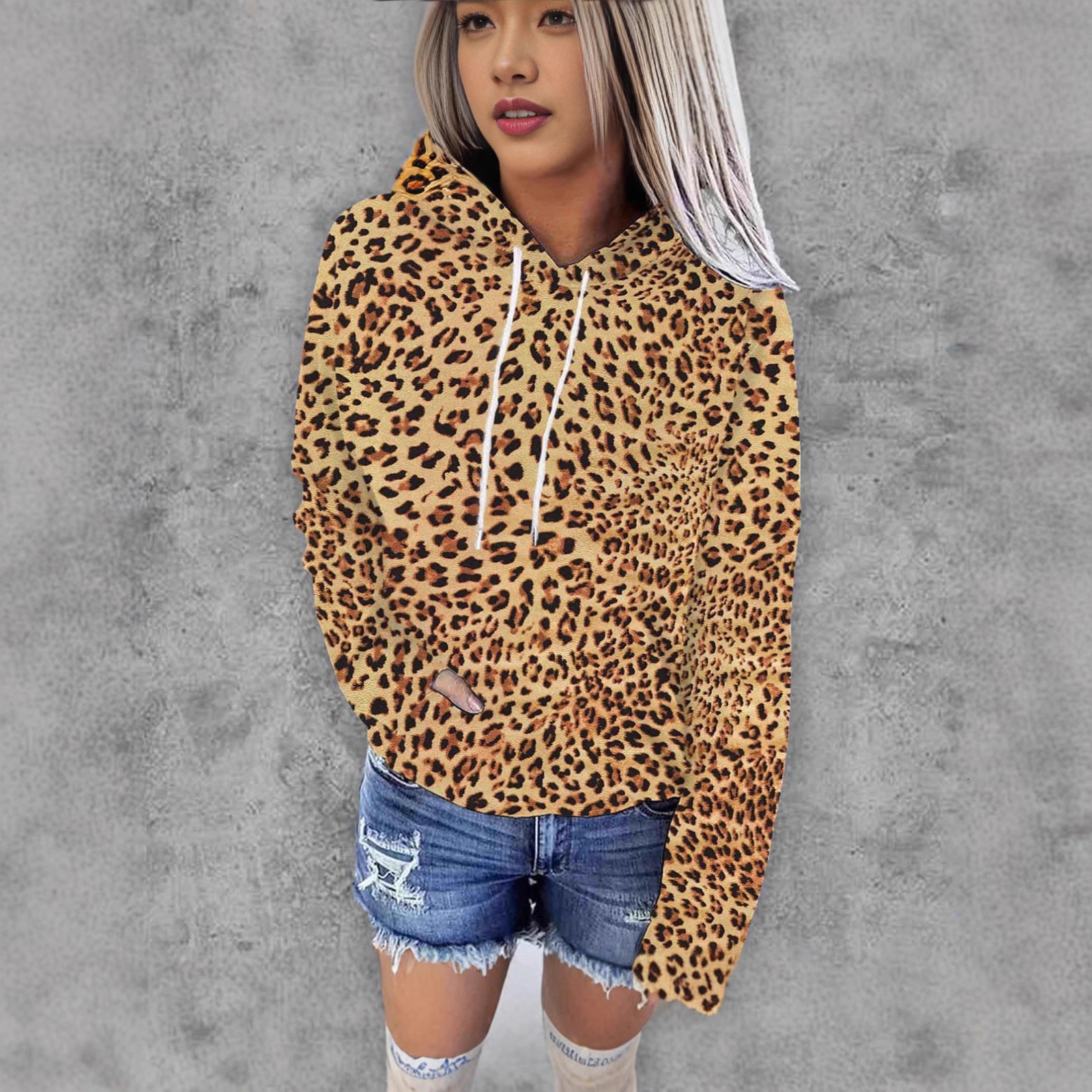 New Womens 3D Digital Print Leopard Hoodie Sweatshirt Hot Sale