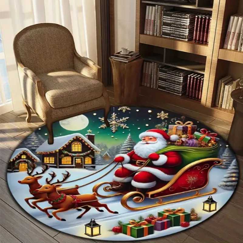 Christmas Snowman Doormat Red Hat Circular Carpet Anti Fouling Anti Slip Bottom Retro Perfect Choice for Holiday Home DecorationM251117