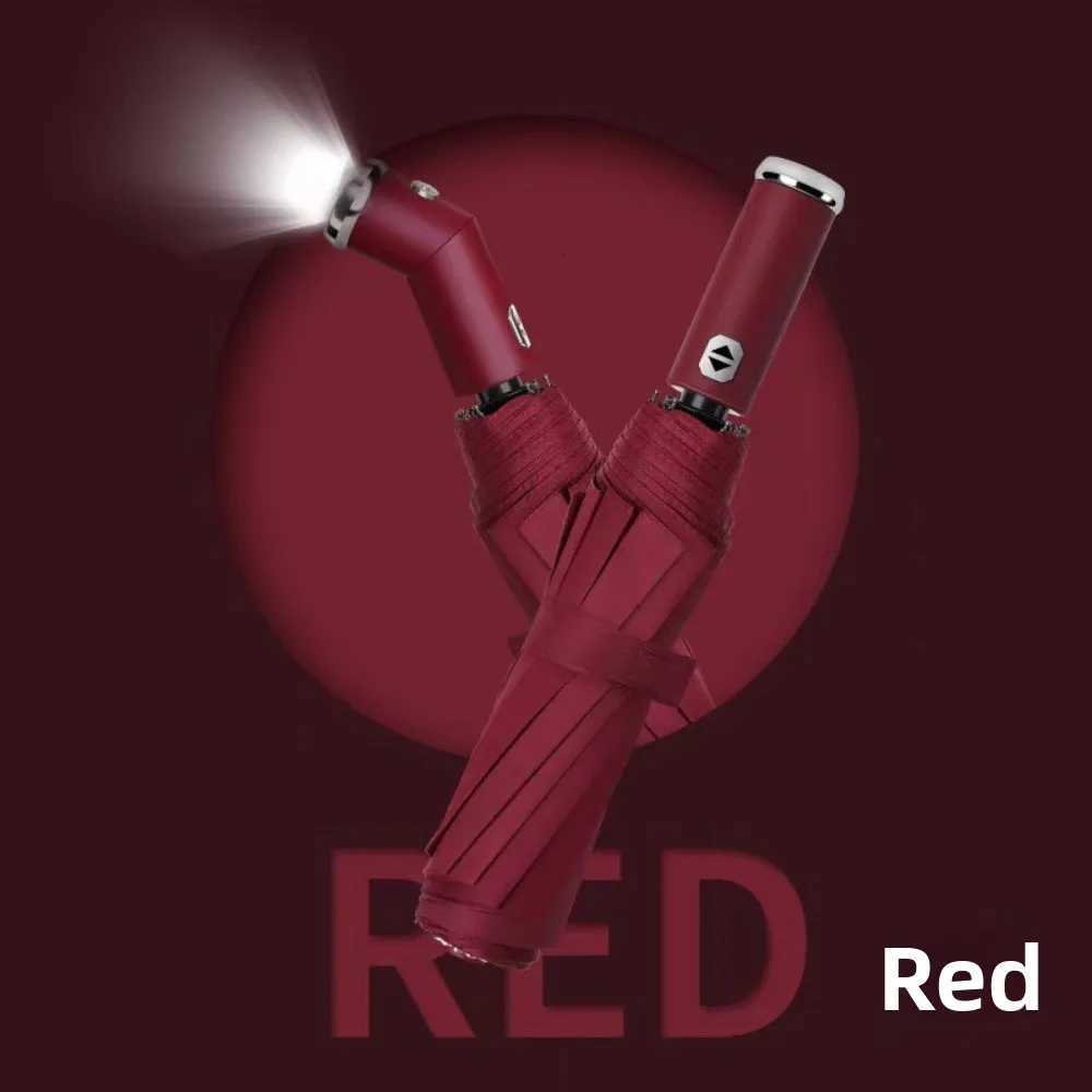 10-Bone Frame LED Flashlight Umbrella Windproof Design Three Fold Rotating Umbrella Waterproof UV Protection Automatic Umbrella C251117