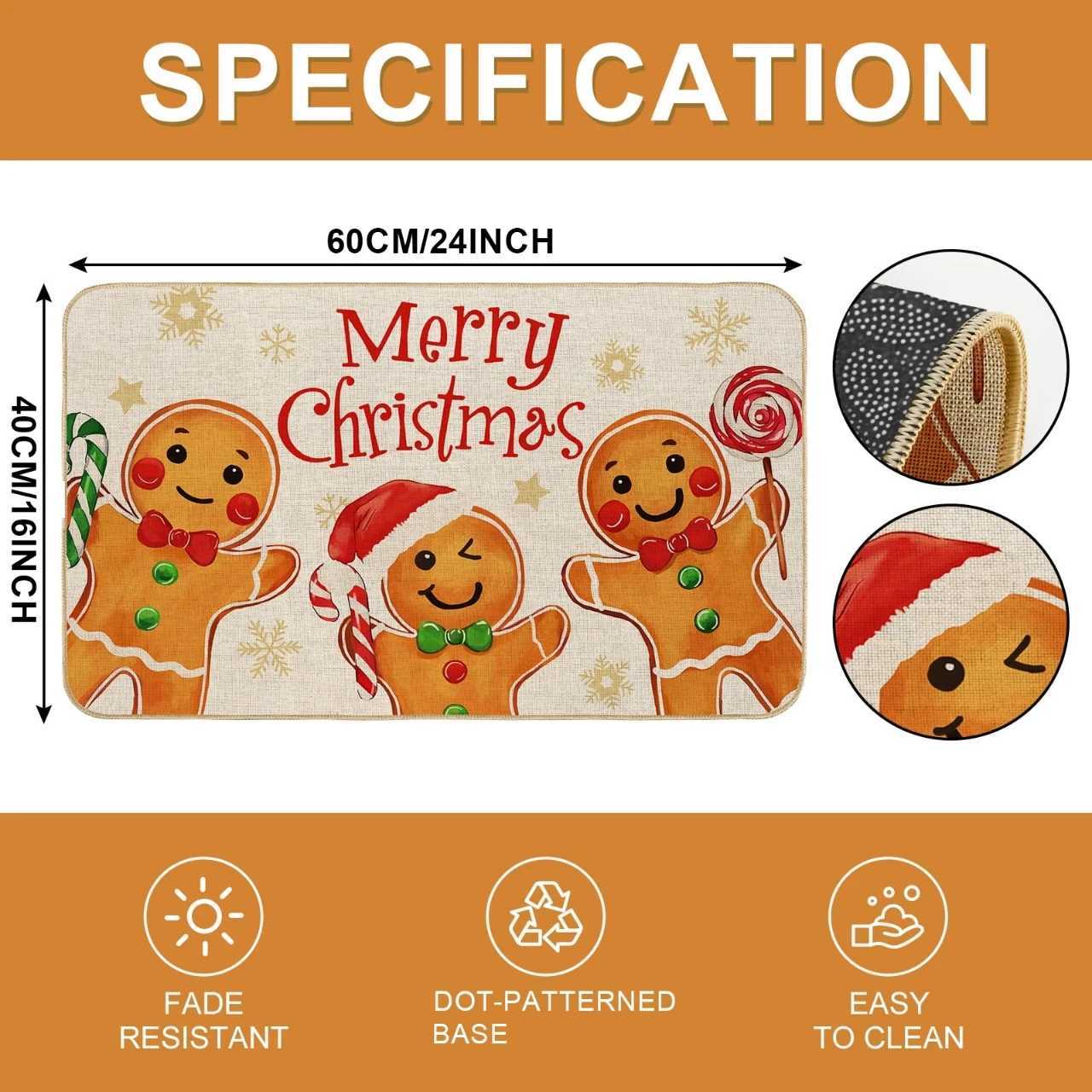 VIKAMA Merry Christmas Doormat Cartoon Gingerbread Man Floor Mat Anti-Slip Bathroom Absorbent Carpet Home DecorationM251117
