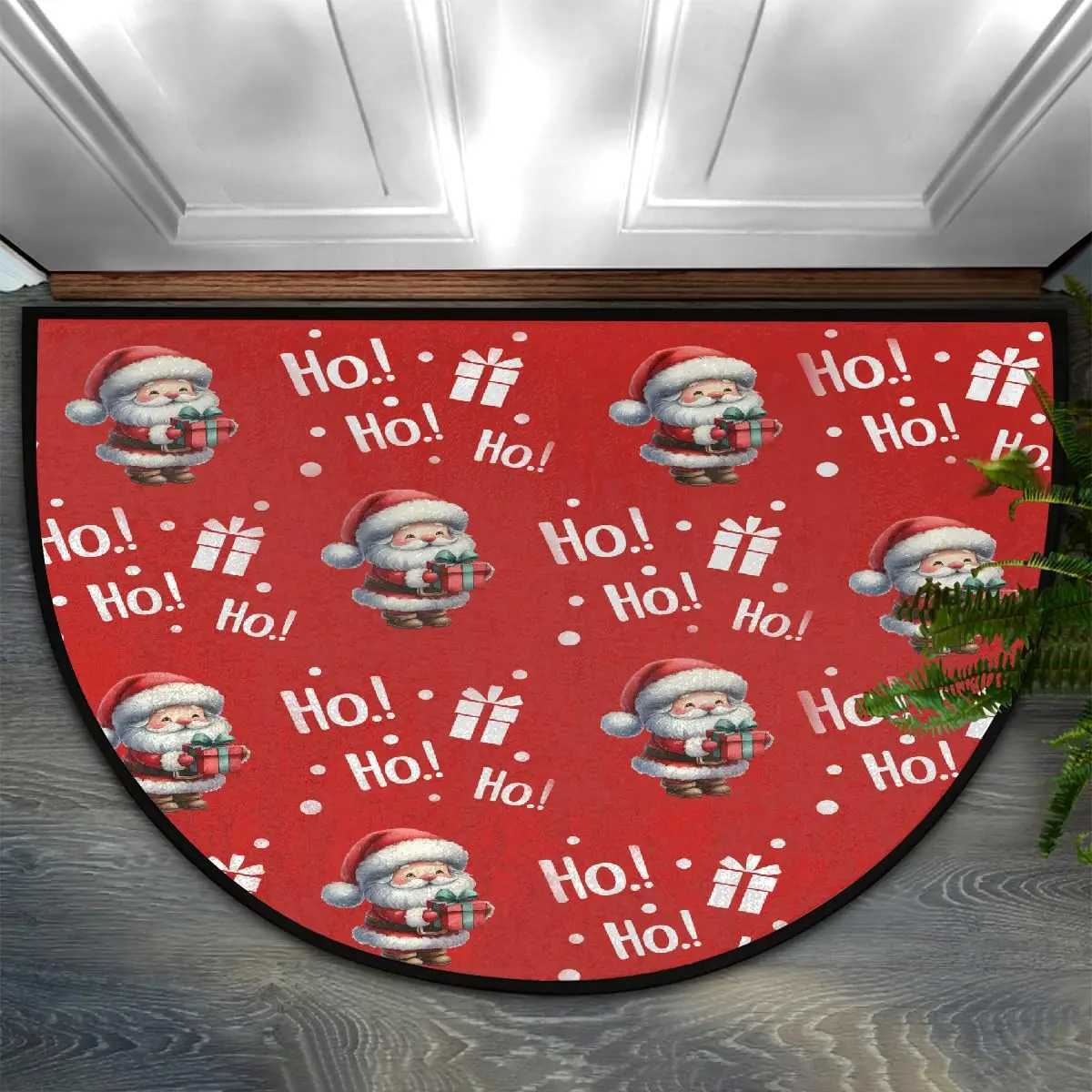 VIKAMA Christmas Old Man Red Half Round Door Mat Non Slip Washable Semi Circle Area Rug Absorbent Soft Half Moon Rug Home DecorM251117