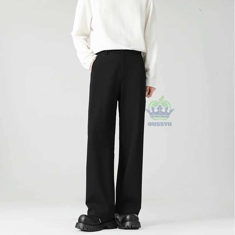 OUSSYU Brand Quality Baggy Casual Pants Men Business Elastic Waist Korean Black Work Formal Trousers Male Plus Size S-4XL Z260313