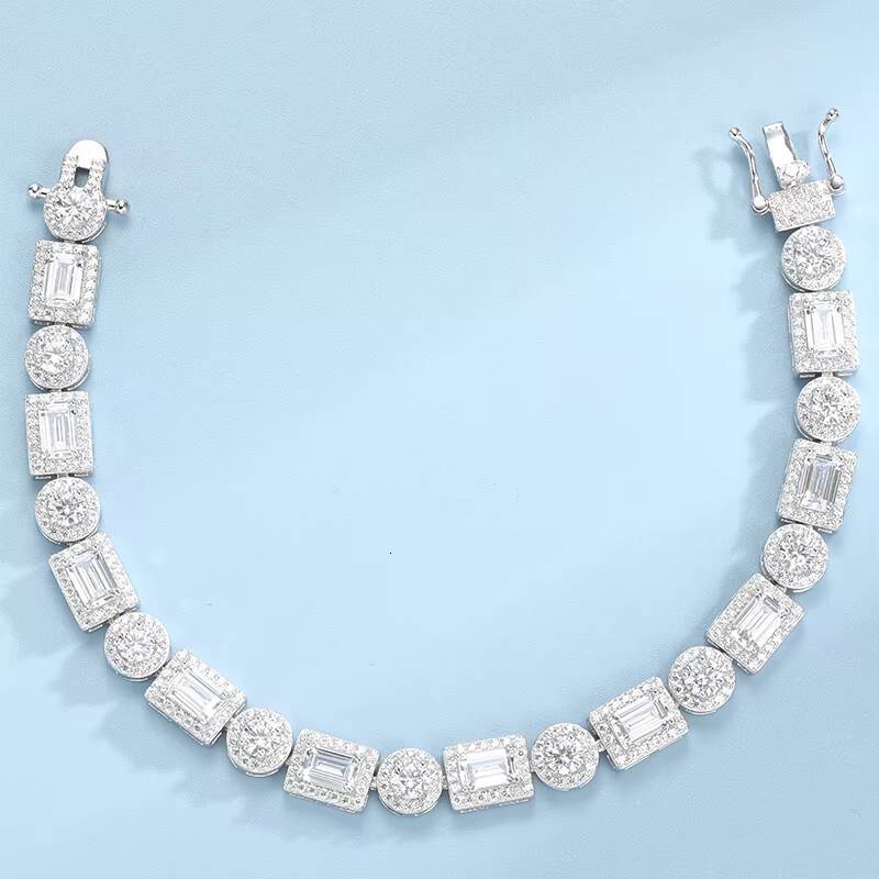 New Style Men Fine Jewelry 7mm Fancy Shape VVS Moissanite Diamond Silver 925 Iced Out Baguette Tennis Link Chain Necklaces