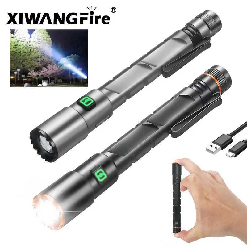 Mini Powerful LED Flashlight Zoom Tactical Torch With Pen Clip Light USB Rechargeable Magnet Work Light Outdoor Camping Fishing M251117