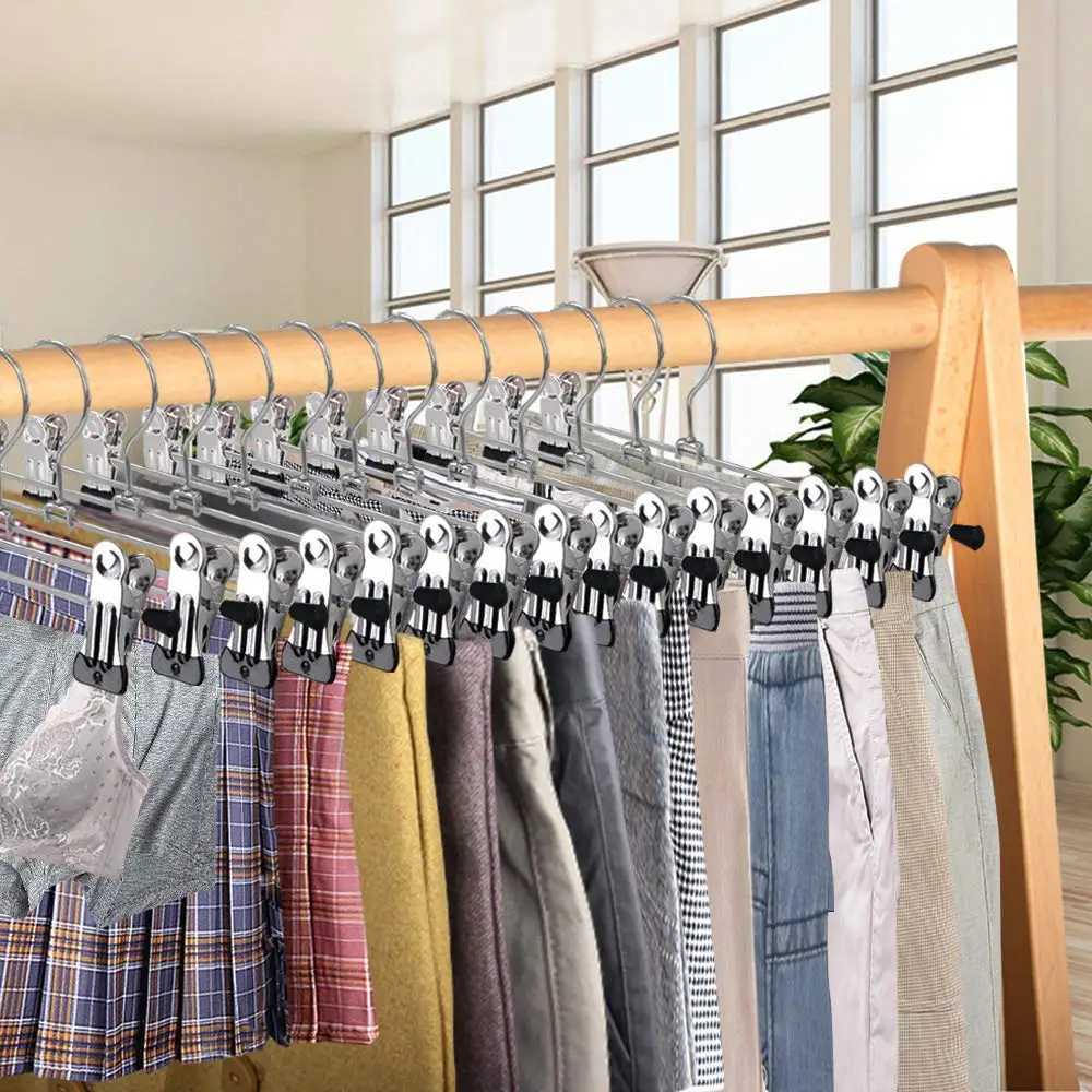 Pants Hangers with Clips Heavy Duty 10 Pack Adjustable Metal Pants Hanger Skirt Hangers with Clips Space Saving Hangers C251117