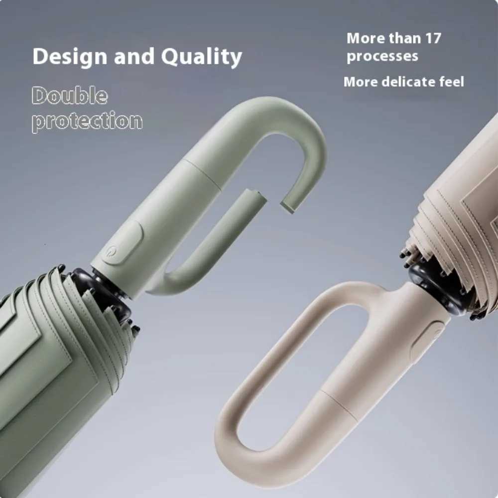 Automatic Reverse Folding Umbrella Windproof Reflective UV Protection Compact Travel Umbrella with Carabiner Handle C251117