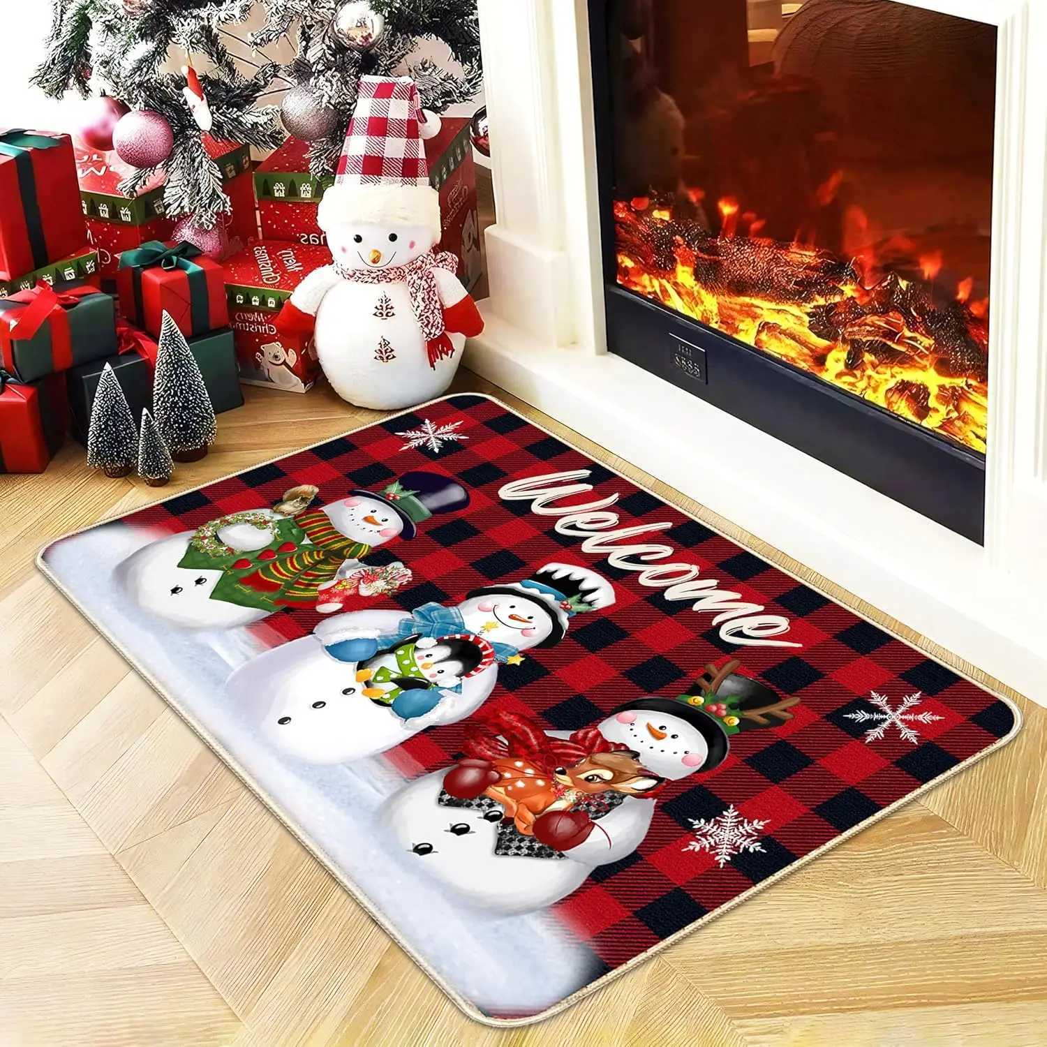 VIKAMA Christmas Snowman Carpet Indoor Outdoor Non-Slip Resistant Dirty Door Mat Living Room Sofa Mat Christmas DecorationM251117