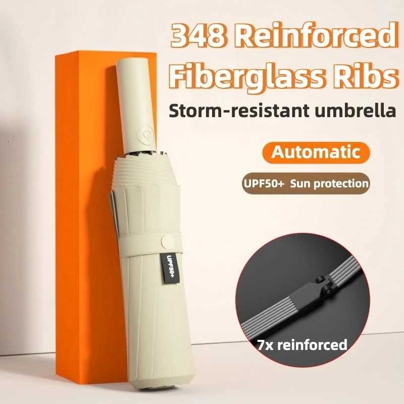 Reinforced 348 Ribs Automatic Umbrella Windproof Stormproof Sun UPF 50 Protection Folding Rain Umbrellas for Men Women C251117