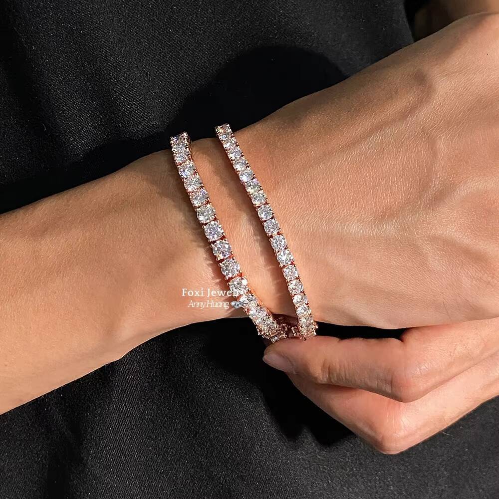 Rose Gold 15mm VVS Moissanite Clover Bracelet Men Hip Hop Iced Out 925 Silver Moissanite Clover Link Bracelet Tennis Bracelets