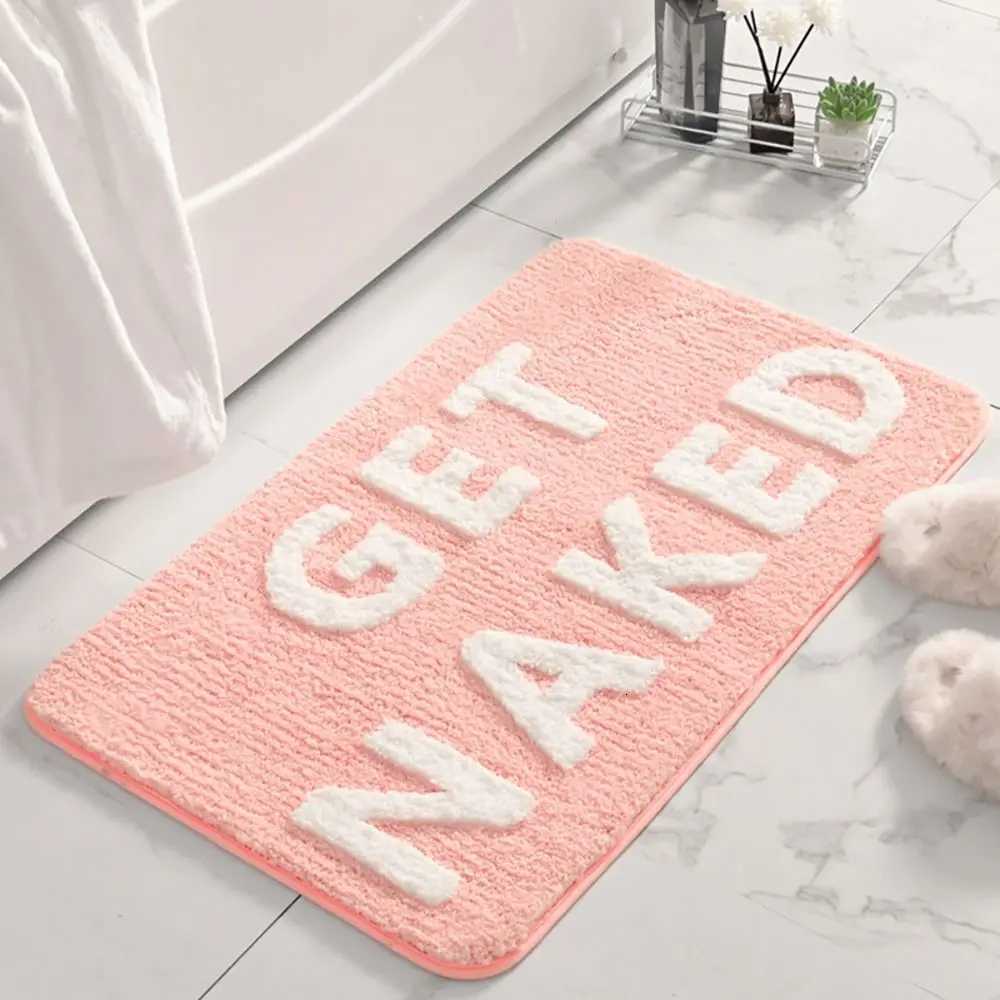 Pink and White Bath Mat Cute Non Slip Get Naked Bathroom Rugs Machine Washable Super Absorbent Floor Carpet Tub Shower BedroomM251117