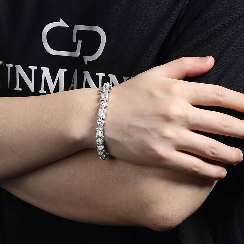 New Style Men Fine Jewelry 7mm Fancy Shape VVS Moissanite Diamond Silver 925 Iced Out Baguette Tennis Link Chain Necklaces