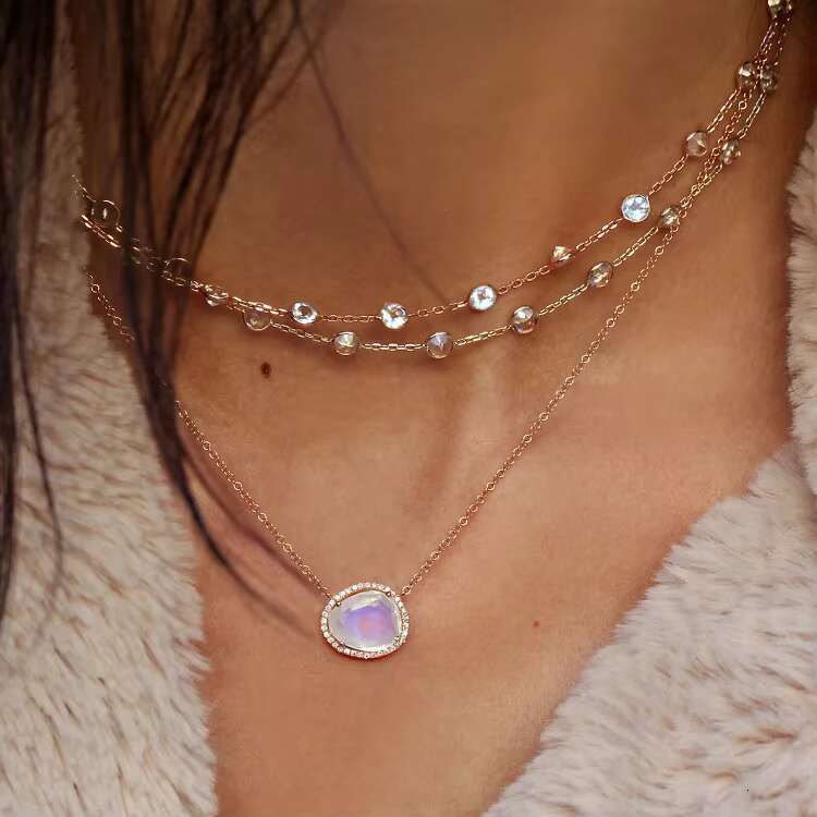 Beautiful Bohemian Natural Stone Jewelry Pure Sier Women's Moonstone Necklace LYN0847