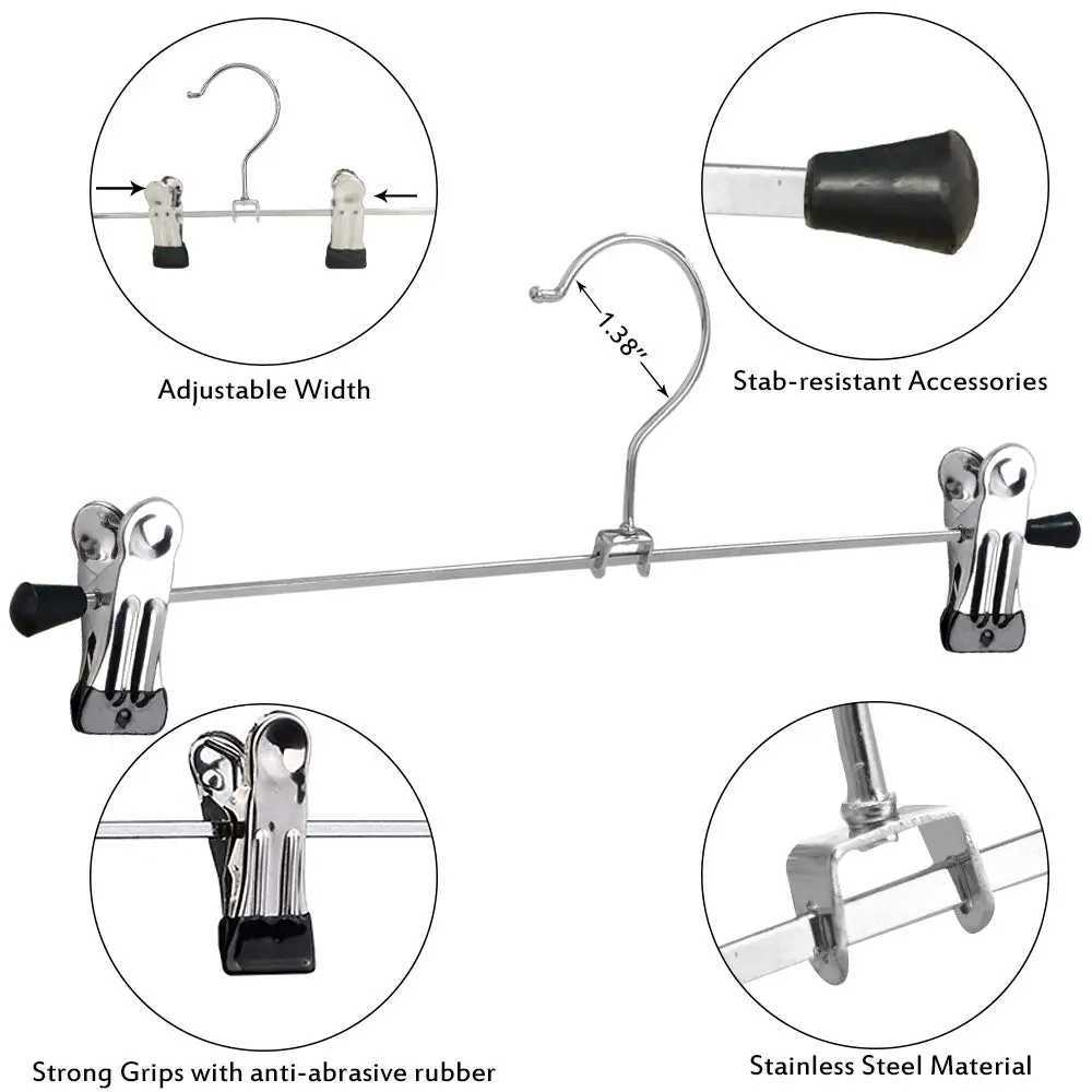 Pants Hangers with Clips Heavy Duty 10 Pack Adjustable Metal Pants Hanger Skirt Hangers with Clips Space Saving Hangers C251117