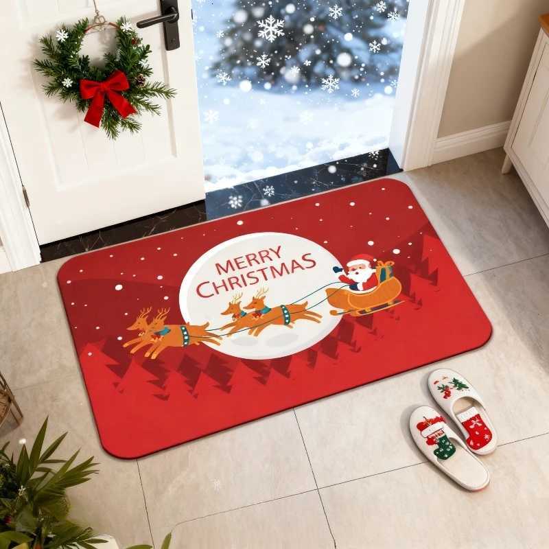 Christmas Entrance Door Mat Crystal Velvet Non-Slip Absorbent Floor Mat for Front Door Bathroom Home Decor Welcome Mat for XmasM251117