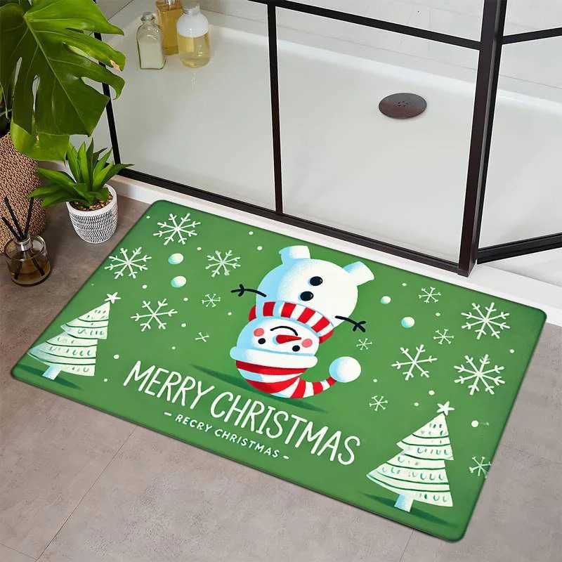 Flannel Thickness Mat - 1pc Door Mat Winter Christmas Snowman Skid Resistant Mat Comfortable Floor Mat Merry ChristmM251117