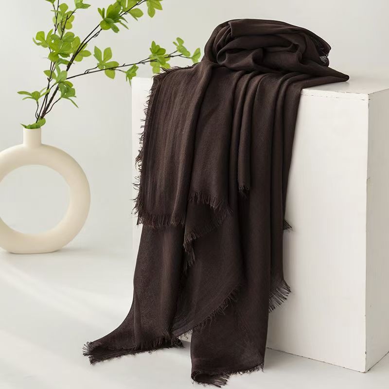 T492 thin new cotton and linen scarf fashion commuter scarf female sunscreen summer shawl raw edge gauze scarf