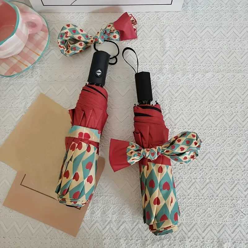 Automatic opening and closing umbrella Rust red fully automatic parasol tri-fold black coating dual-purpose umbrella C251117