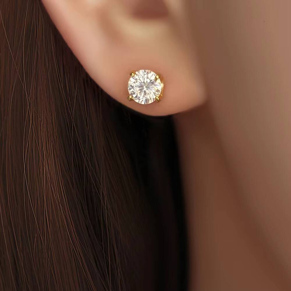 18K Gold Plated Sterling Silver VVS Moissanite Simulated Diamond Stud Earrings for Women