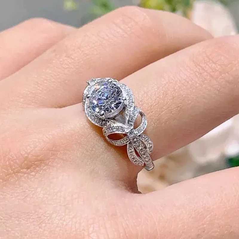 925 sterling silver womens wedding ring Exquisite bow design Sparkling cubic zirconia ring engagement party luxury jewelry W250417