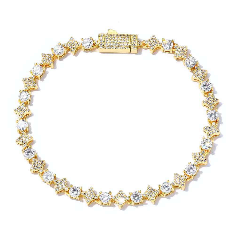 Laboratory cultivation of Moissanite 6mm High Quality Round CZ Diamond Gold Silver Star Shape Tennis Chain Bracelet for Women Bling Hip Hop Fine Jewel