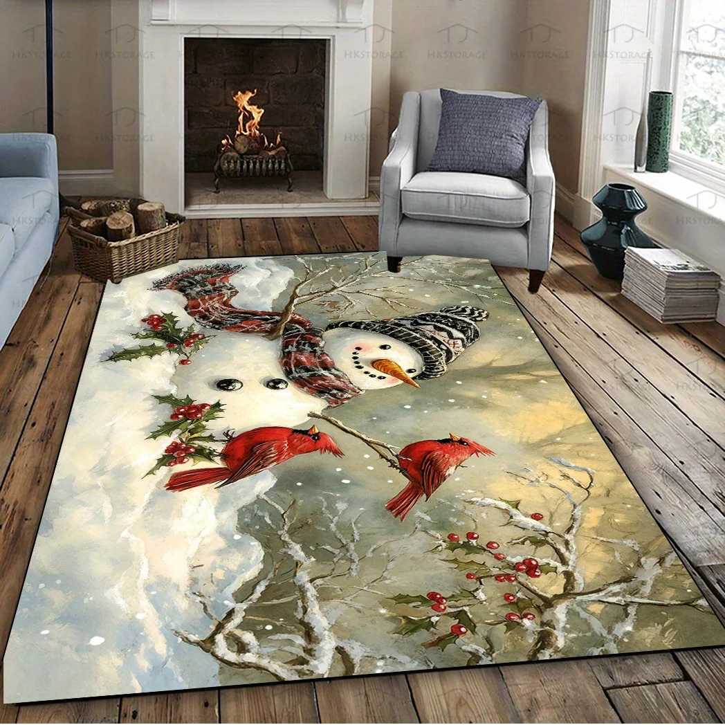 Cute Snowman and Red Bird Pattern Area Rug Christmas Decor for Patio/Garden/Yard/Bedroom/Living Room Outdoor Floor MatM251117