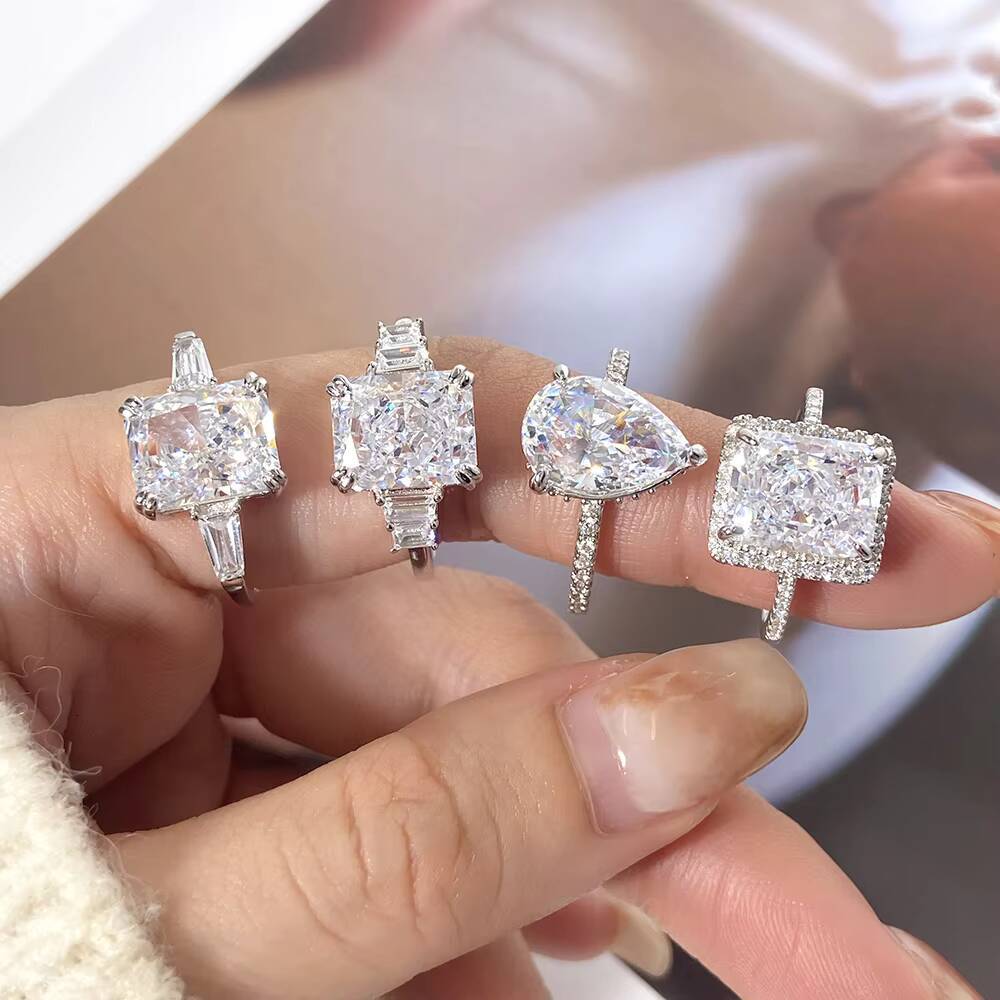 Luxury 925 Sterling Silver Fine Jewelry Pear Shape Cubic Zirconia Wedding Engagement Ring Non-Fade Bling Iced Pear CZ for Women