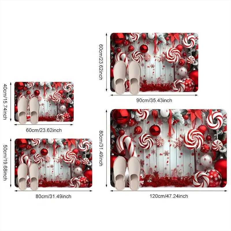 Red And White Candy Crutches With Gingerbread Christmas Doormat Soft Plush Front Door Kitchen Living Room Holiday Home RugM251117