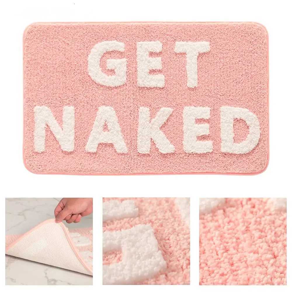 Pink and White Bath Mat Cute Non Slip Get Naked Bathroom Rugs Machine Washable Super Absorbent Floor Carpet Tub Shower BedroomM251117