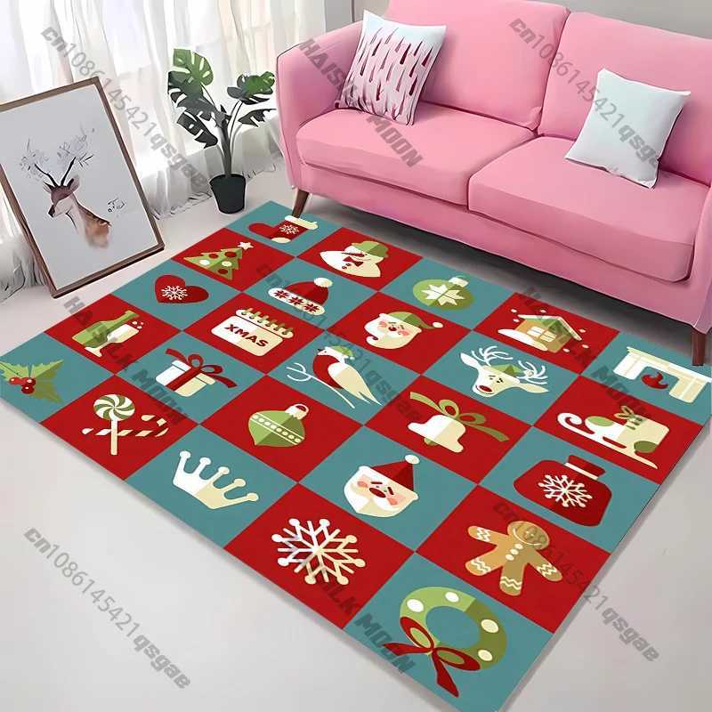 Christmas New Product Santa Deer Gingerbread Checkered Carpet Living Room Sofa Bedroom Rug Kids Game Non-slip Floor Mat GiftM251117