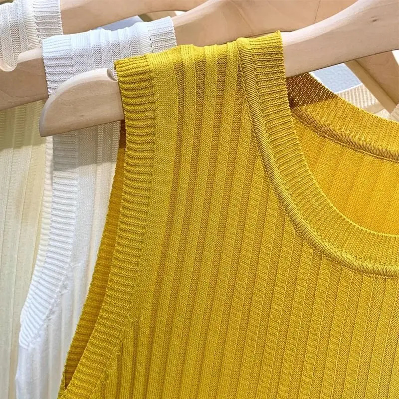 AOSSVIAO Summer Fashion Knitted Vests O-neck Sleeveless Casual Thin Tops 2025 Sleeveless Blouse Women Shirt 250417