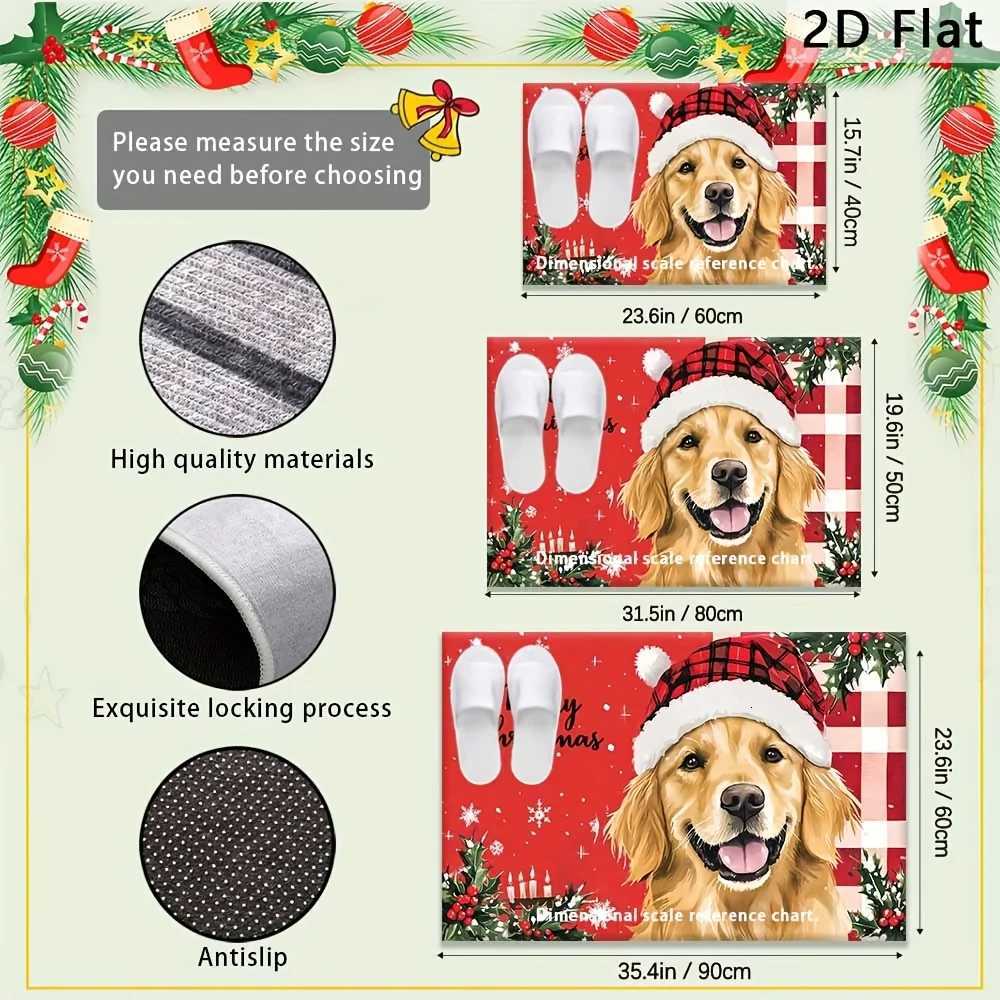 VIKAMA Christmas Cute Golden Retriever Print Floor Mat Winter Anti-Slip And Dirt-Proof Washable Bathroom Carpet Home DecorM251117