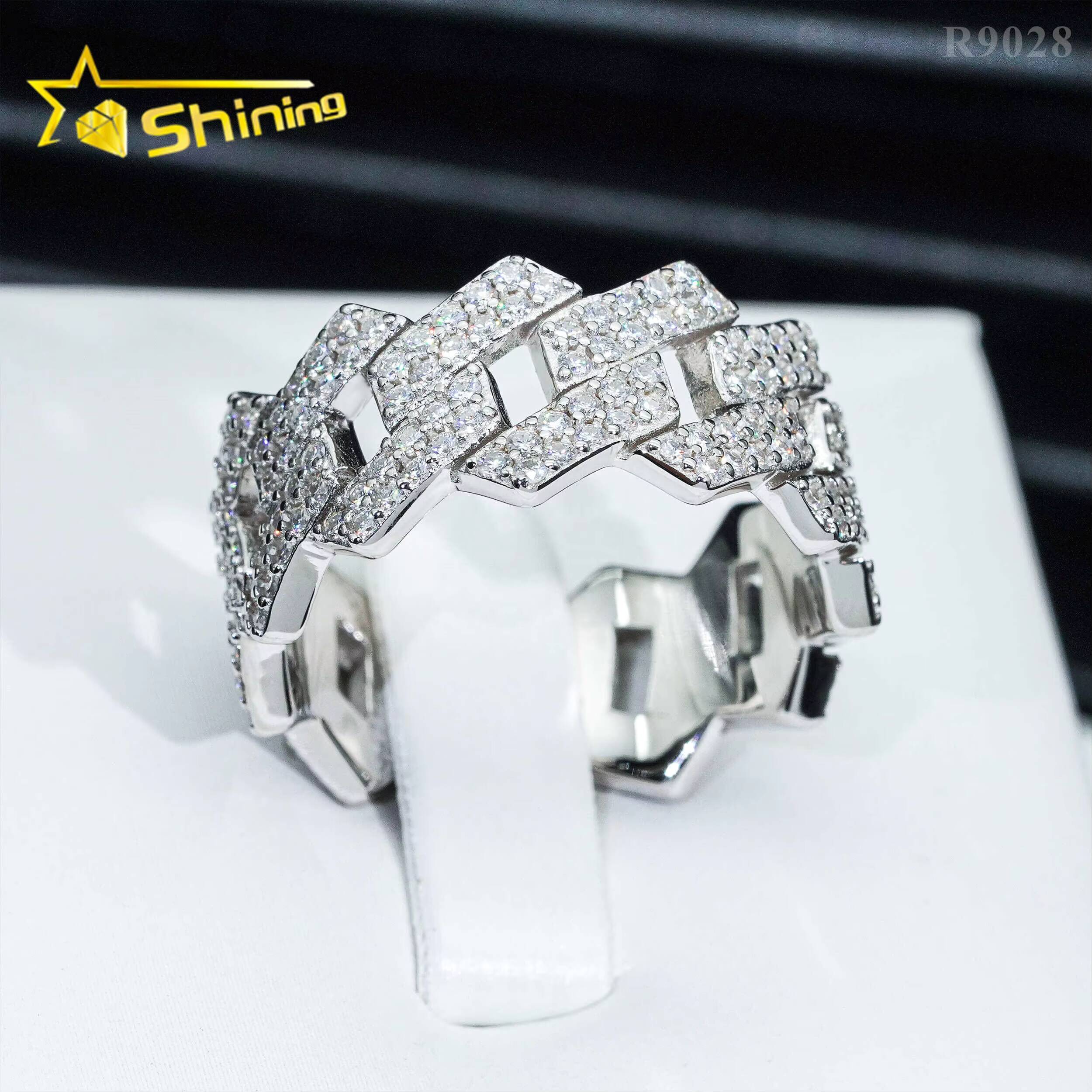 D Color VVS Moissanite Diamond Fine Jewelry Luxury 925 Sterling Silver Cuban Hip Hop Iced Out Custom Moissanite Ring