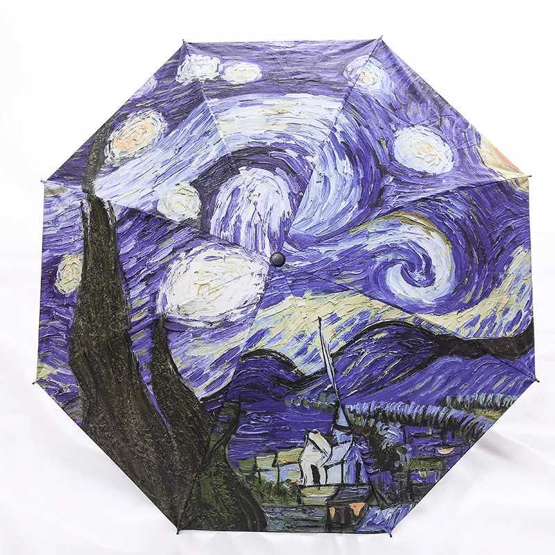 Van Gogh Art Painting Umbrella Women Men Sun Paraguas Anti UV Vinyl Fold Rain Umbrellas Outdoor Parasol For Gifts C251117