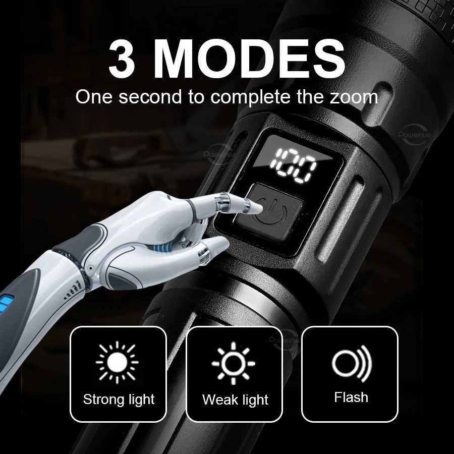 TYPE-C Rechargeable LED Flashlight Most Powerful Flashlight Waterproof Portable Handheld Torch Camping Hiking Emergency Lamp M251117