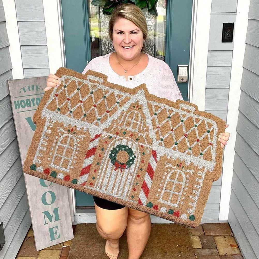 Christmas Gingerbread House Doormat 40x60cm Gingerbread House Welcome Mat Non-Slip Gingerbread House Carpet for Home DecorationM251117