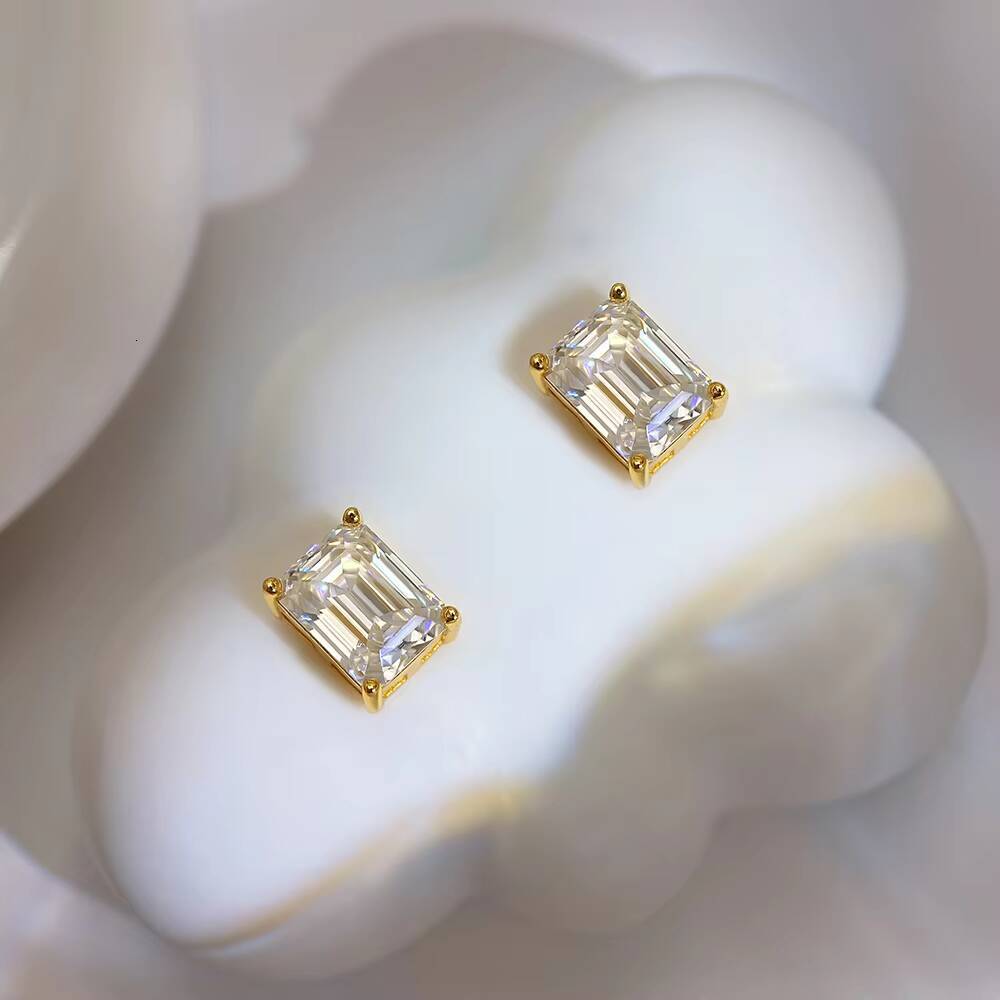 VVS GRA Certificate Rectangular Baguette Cut Moissanite Stud Earrings for Men Women Daily Wear